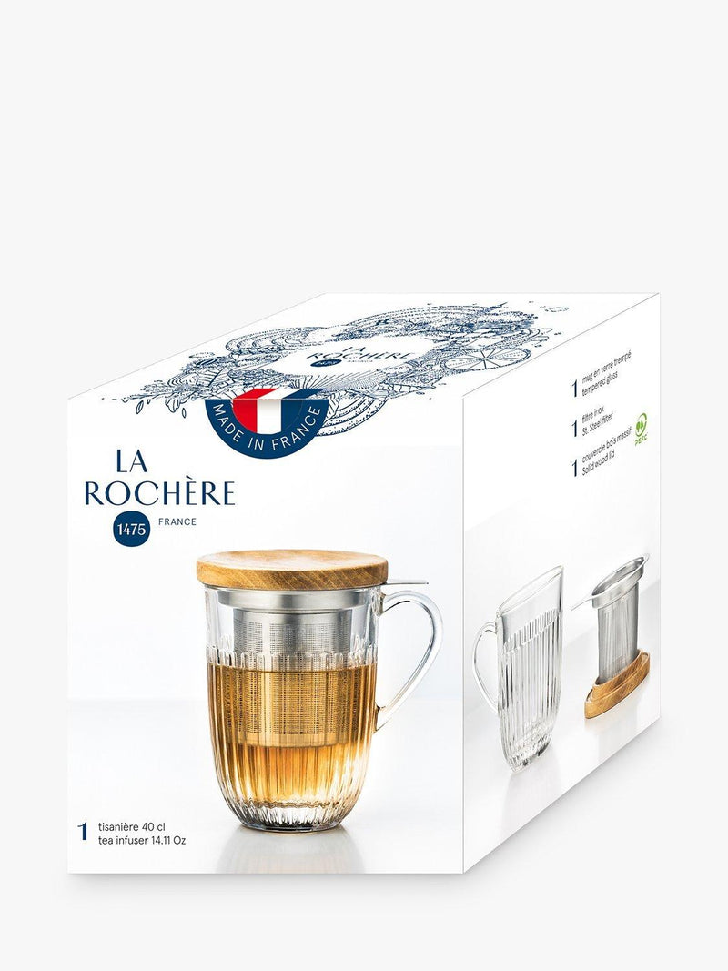 La Rochère glass tea infuser mug with bamboo lid 400ml - British product