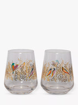John Lewis Set of Two Glass Tumblers 410ml with Birds Pattern in Clear/Multi- Buy online at McGrocer