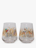 Sara Miller Birds pattern glass tumblers set of two 410ml clear and multi (British brand)
