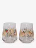 Sara Miller Birds pattern glass tumblers set of two 410ml clear and multi (British brand)