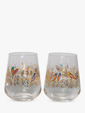Sara Miller Birds pattern glass tumblers set of two 410ml clear and multi (British brand)