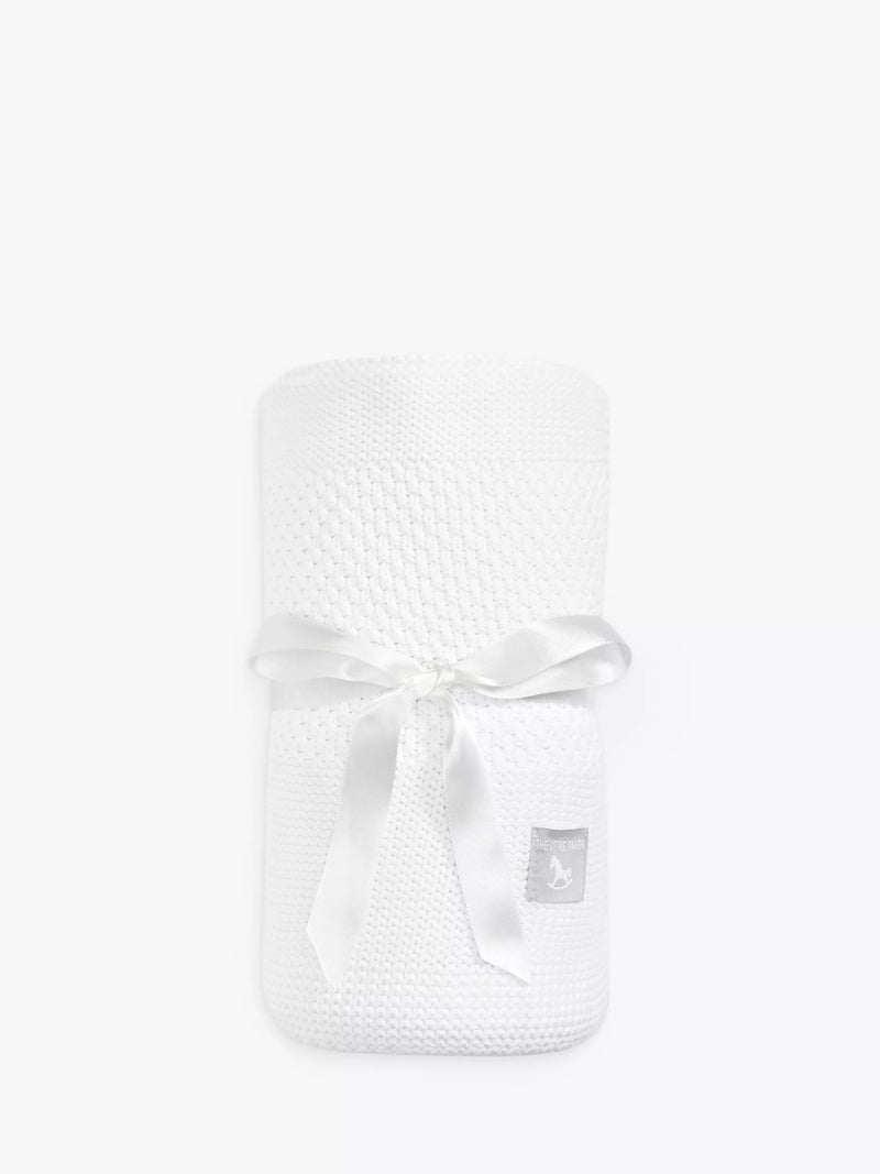 The Little Tailor knit stripe blanket in white, imported from the UK