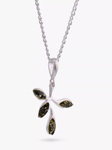 John Lewis Be-Jewelled Sterling Silver Baltic Amber Leaf Pendant Necklace, Green, 46cm- Buy online at McGrocer