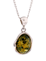 John Lewis Be-Jewelled Sterling Silver Baltic Amber Oval Cut Pendant Necklace, Green, 46cm- Buy online at McGrocer