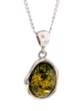 Be-Jewelled sterling silver Baltic amber oval pendant necklace green - British product