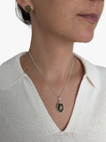 Be-Jewelled sterling silver Baltic amber oval pendant necklace green - British product