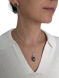 Be-Jewelled sterling silver Baltic amber oval pendant necklace green - British product