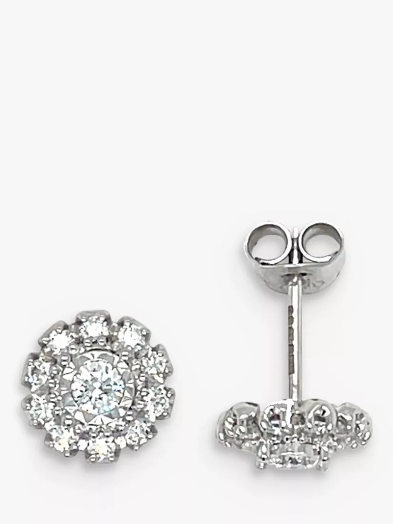 E.W Adams cluster earrings 18ct white gold (British brand)