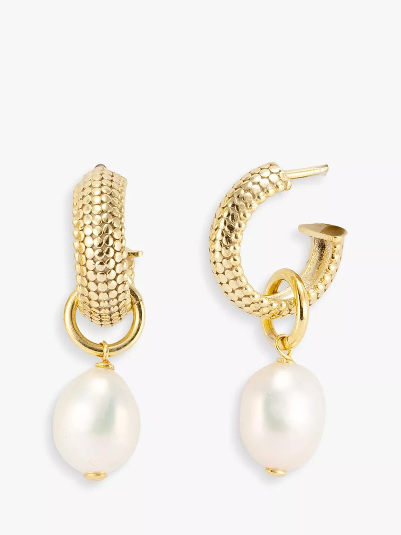 LARNAUTI freshwater pearl hoop drop earrings gold - British product