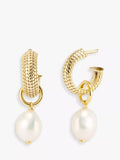 LARNAUTI freshwater pearl hoop drop earrings gold - British product