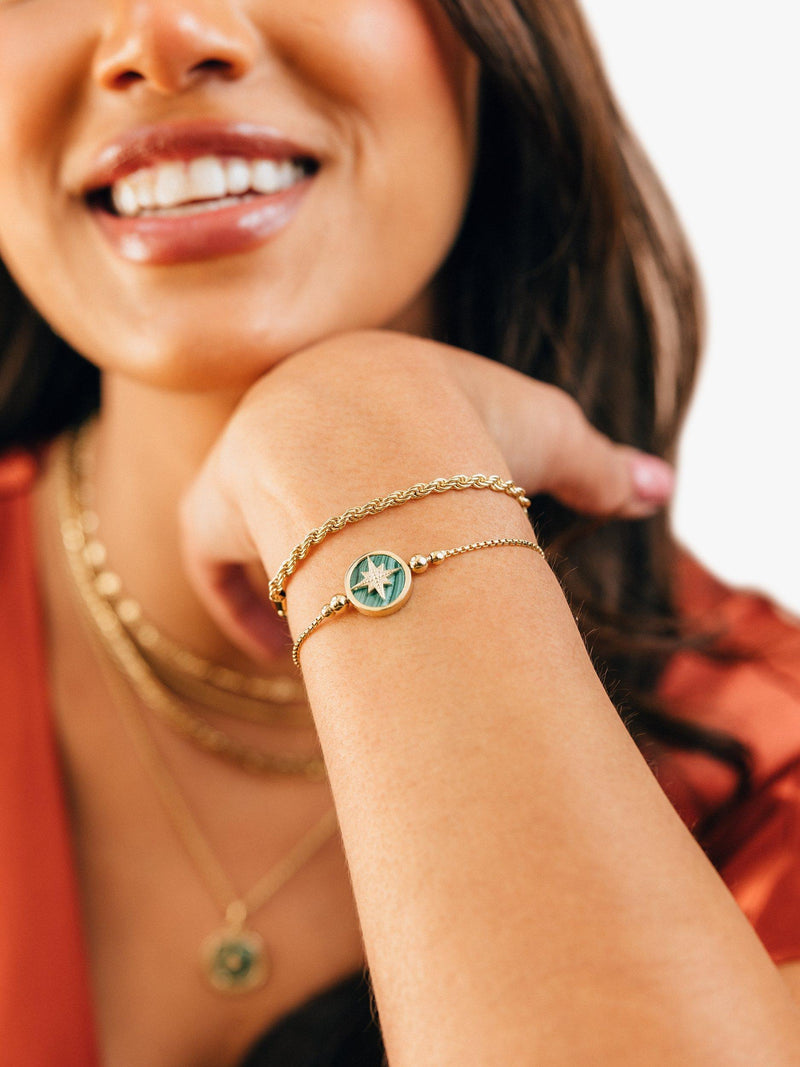 LARNAUTI North Star friendship bracelet gold malachite, imported from the UK