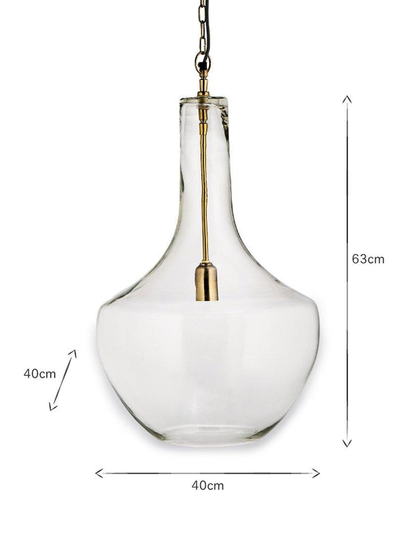 Nkuku Agataria clear recycled glass pendant light, imported from the UK