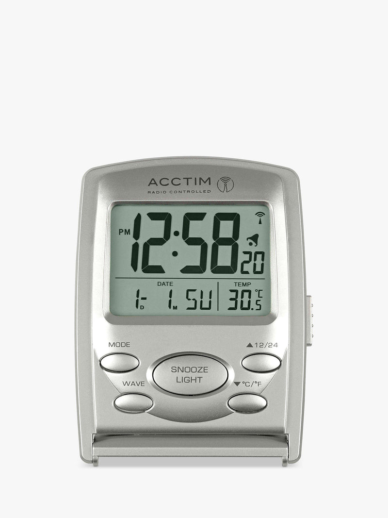 Acctim Vista travel alarm clock in silver, imported from the UK
