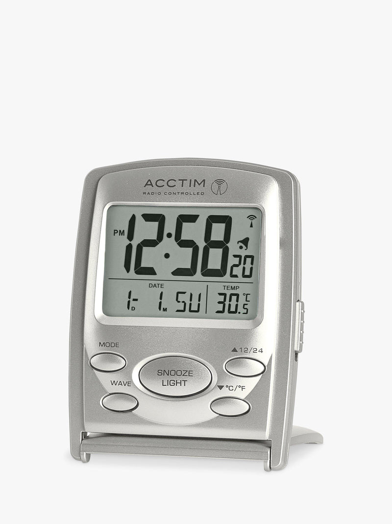 Acctim Vista travel alarm clock in silver, imported from the UK