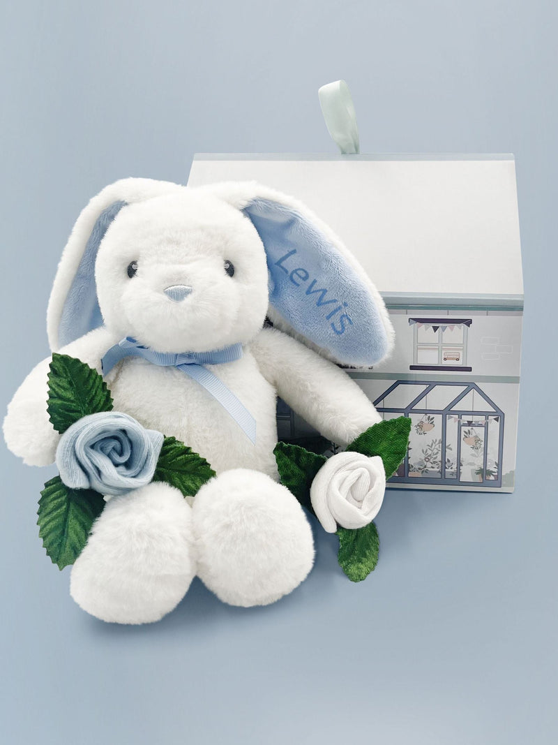 Babyblooms personalised bunny gift set with rosebud socks, UK version
