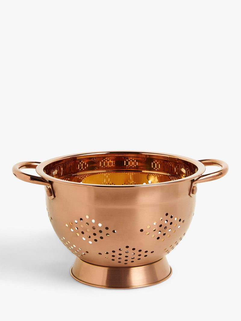 John Lewis stainless steel footed colander with copper finish, 23cm diameter, UK version