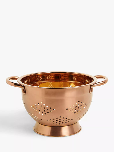 John Lewis Stainless Steel Footed Colander with Copper Finish, 23cm Diameter- Buy online at McGrocer