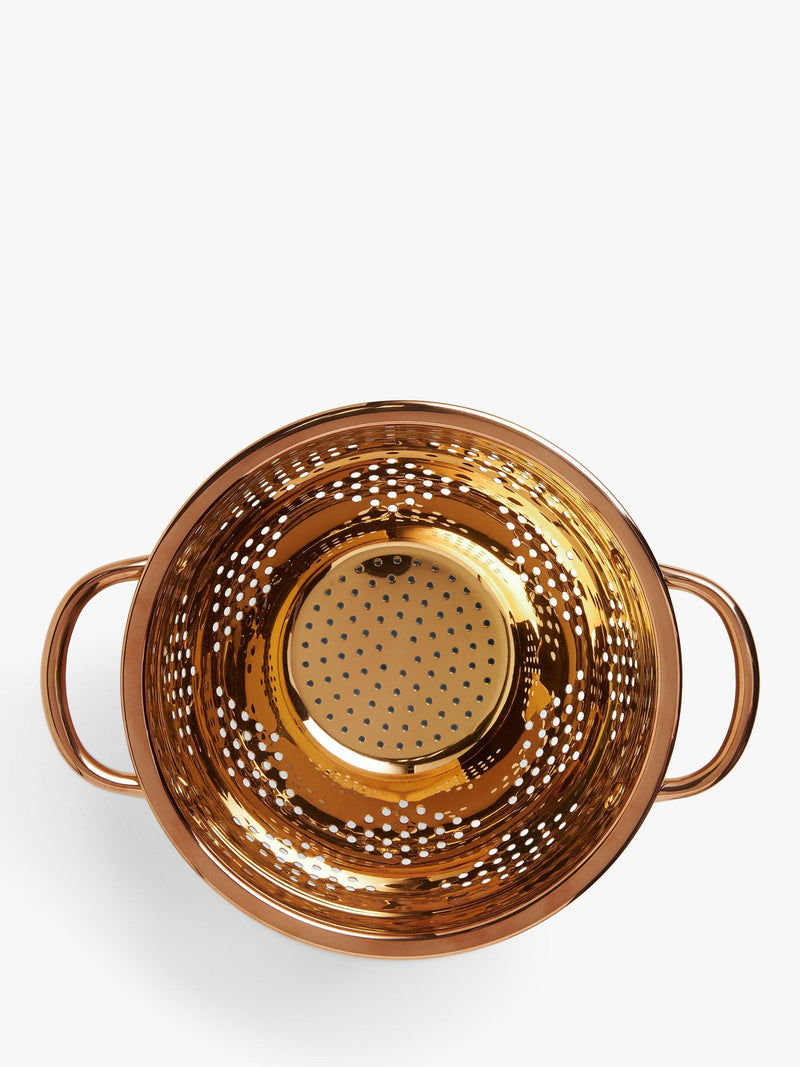 John Lewis stainless steel footed colander with copper finish, 23cm diameter, UK version