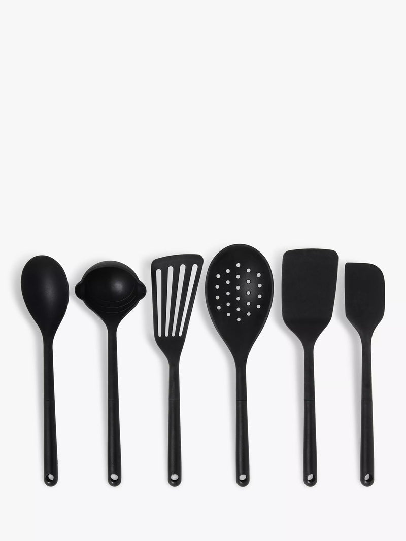 John Lewis silicone kitchen utensil set of 6 black (British brand)
