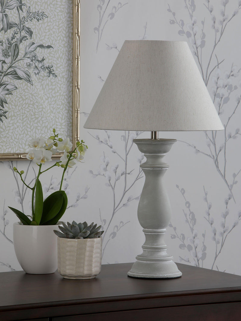 Laura Ashley Chedworth table lamp concrete base linen shade, UK version