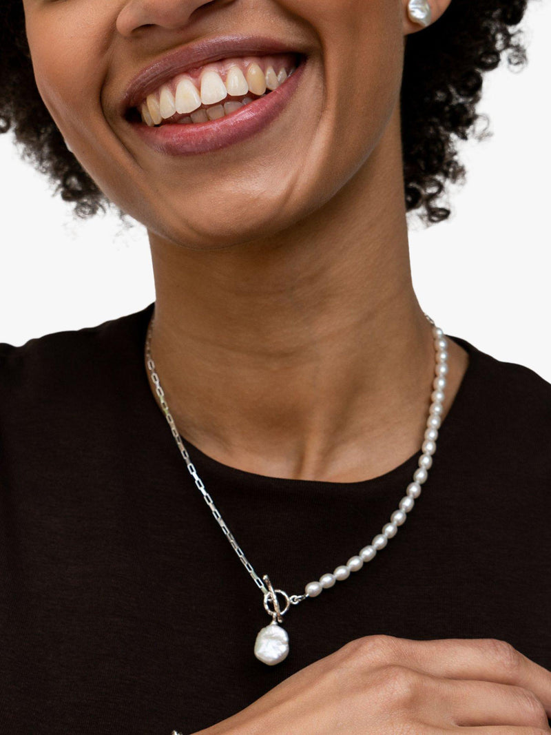 Dower & Hall keshi pearl necklace silver white - British product