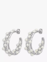 John Lewis Dower & Hall Waterfall Medium Triple Row Pearl Hoop Earrings- Buy online at McGrocer