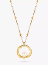 John Lewis Dower & Hall Freshwater Pearl Open Circle Beaded Pendant Necklace 40cm- Buy online at McGrocer