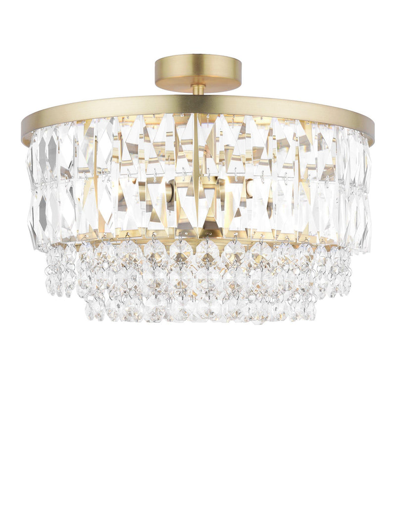 Laura Ashley Rhosill semi flush ceiling light in antique brass finish, UK version