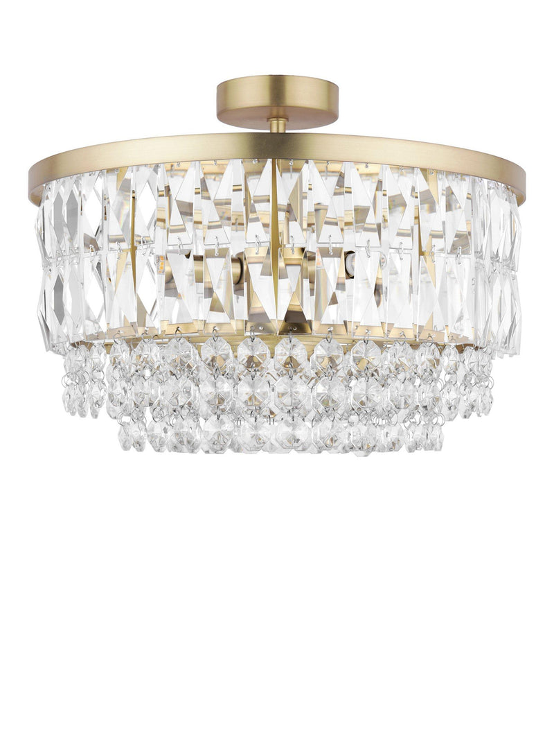 Laura Ashley Rhosill semi flush ceiling light in antique brass finish, UK version