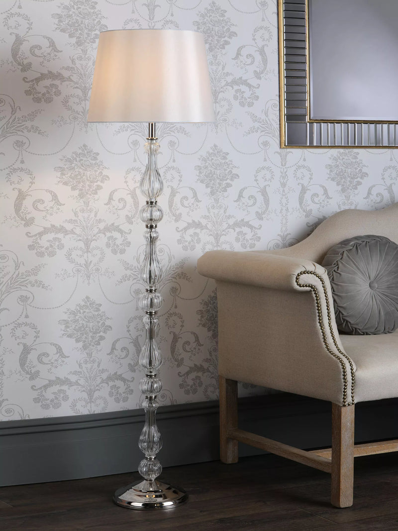 Laura Ashley floor lamp polished nickel silk shade, imported from the UK