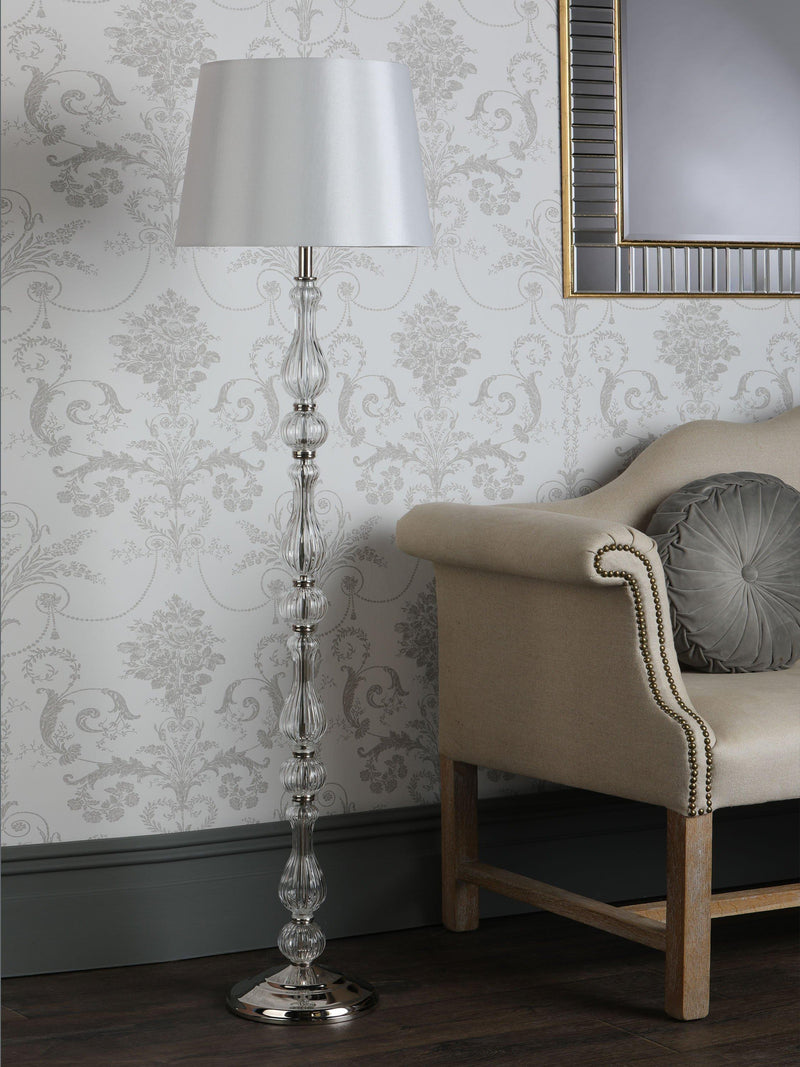 Laura Ashley floor lamp polished nickel silk shade, imported from the UK