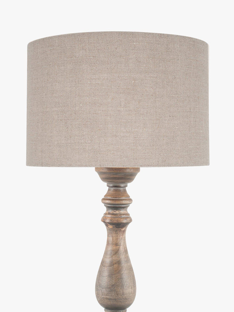 Pacific Ailia mango wood table lamp with grey wash finish and linen shade (British brand)