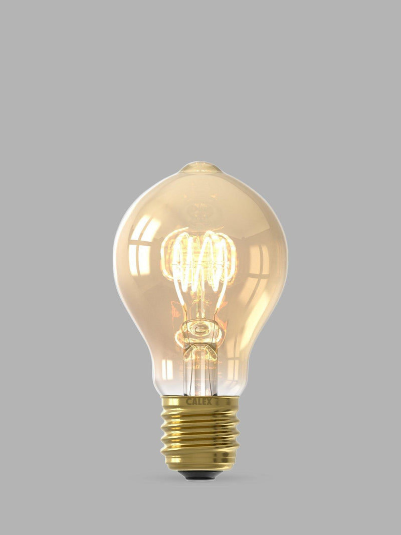Calex gold tinted curly filament LED bulb A60, UK version