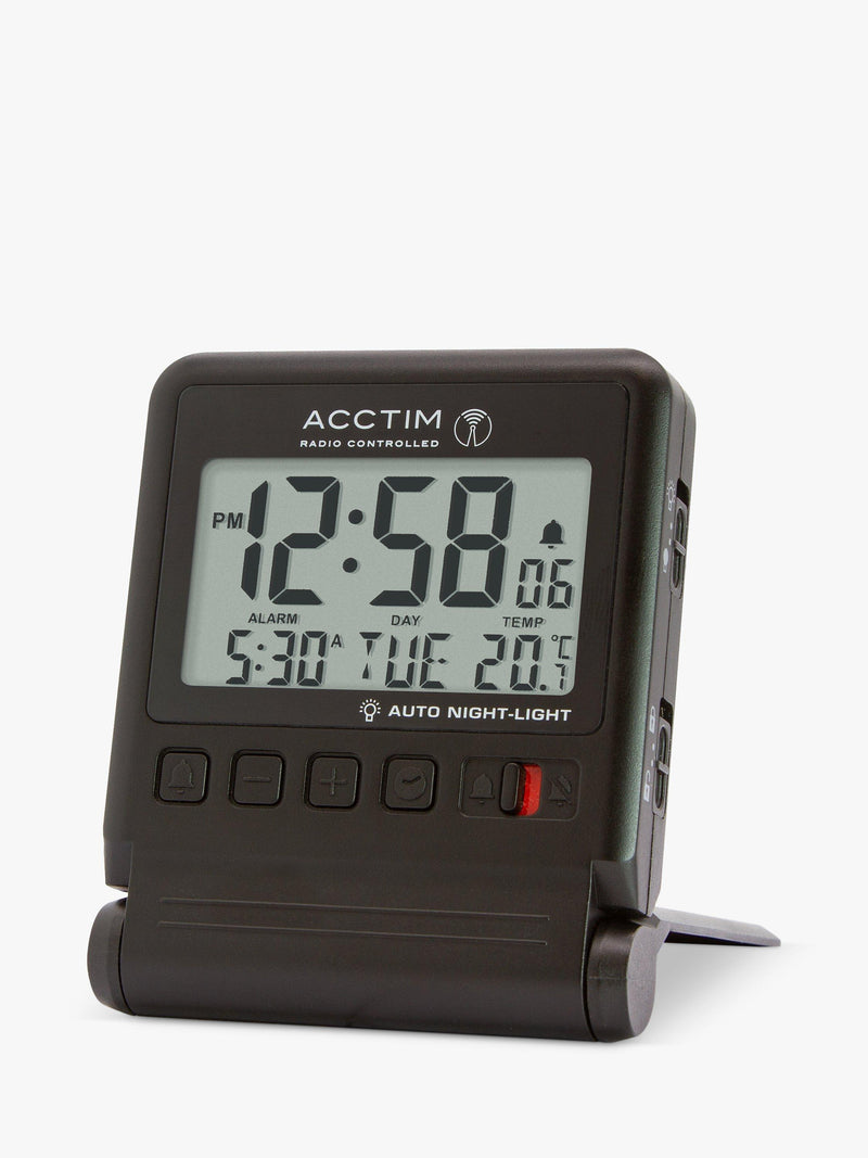 Acctim travel alarm clock black with Smartlite radio controlled, UK version