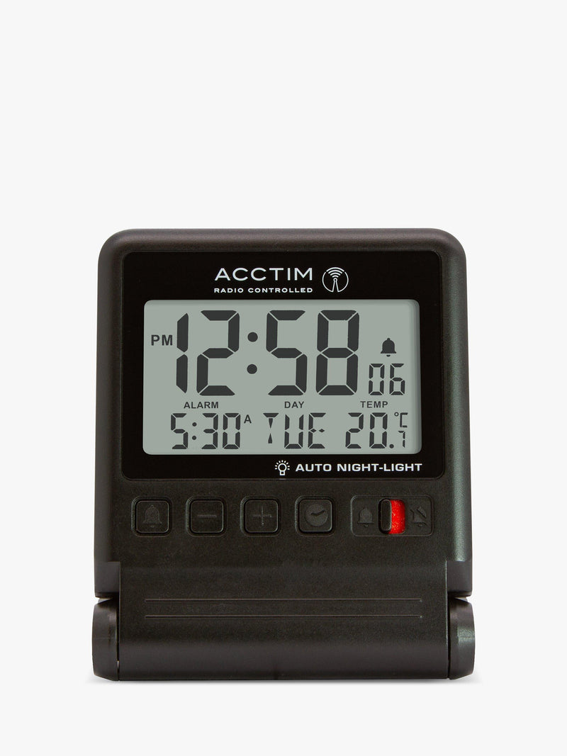 Acctim travel alarm clock black with Smartlite radio controlled, UK version
