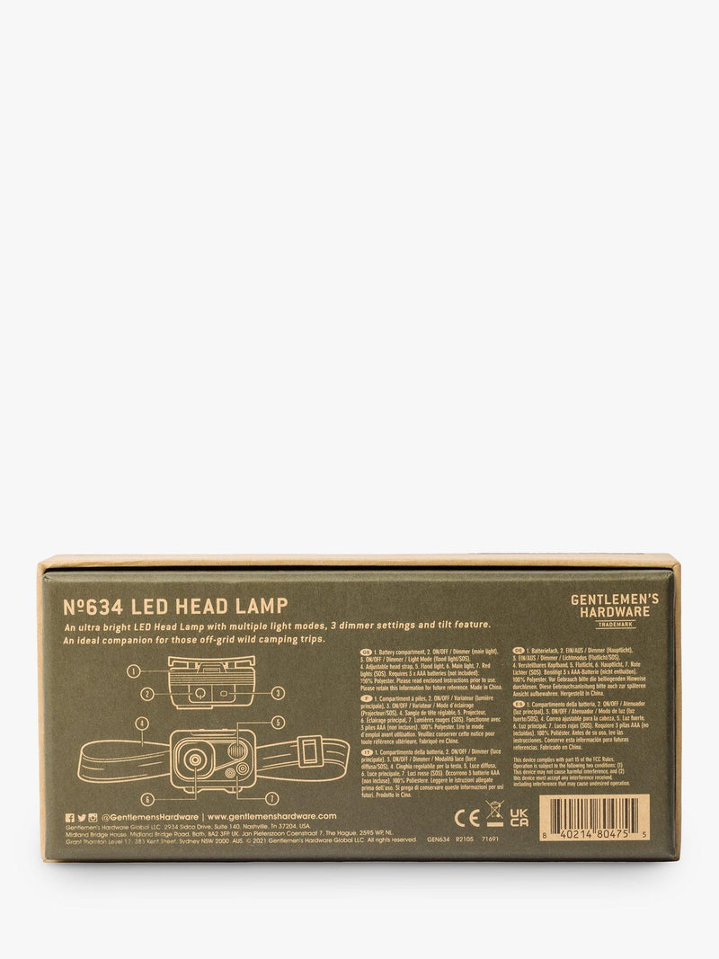 Gentlemen's Hardware head torch army green, imported from the UK