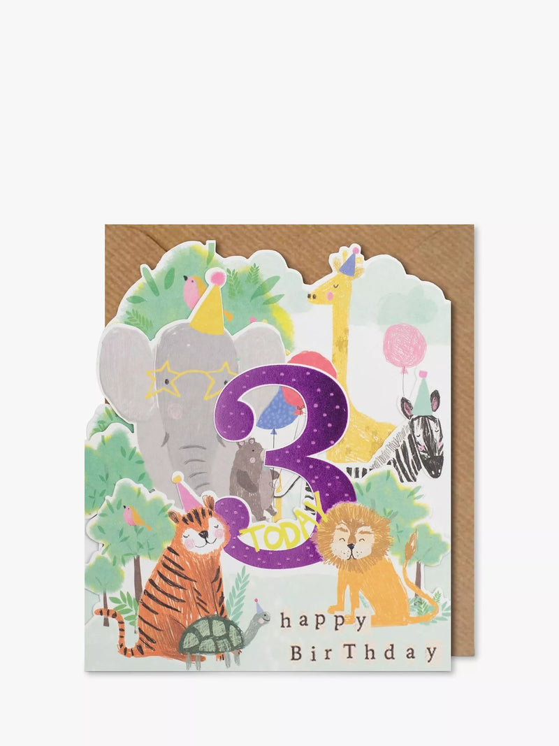 Paperlink 3rd birthday card with animal design, UK version