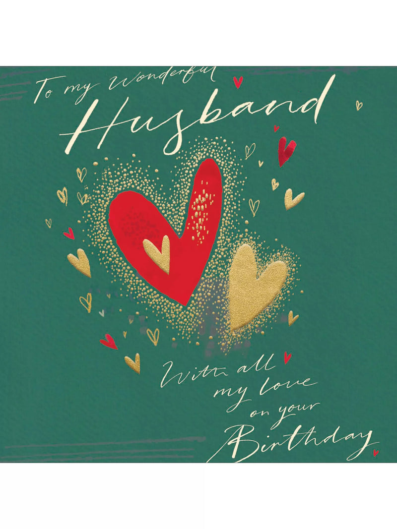 Woodmansterne husband birthday card with heart design 15x15cm (British brand)