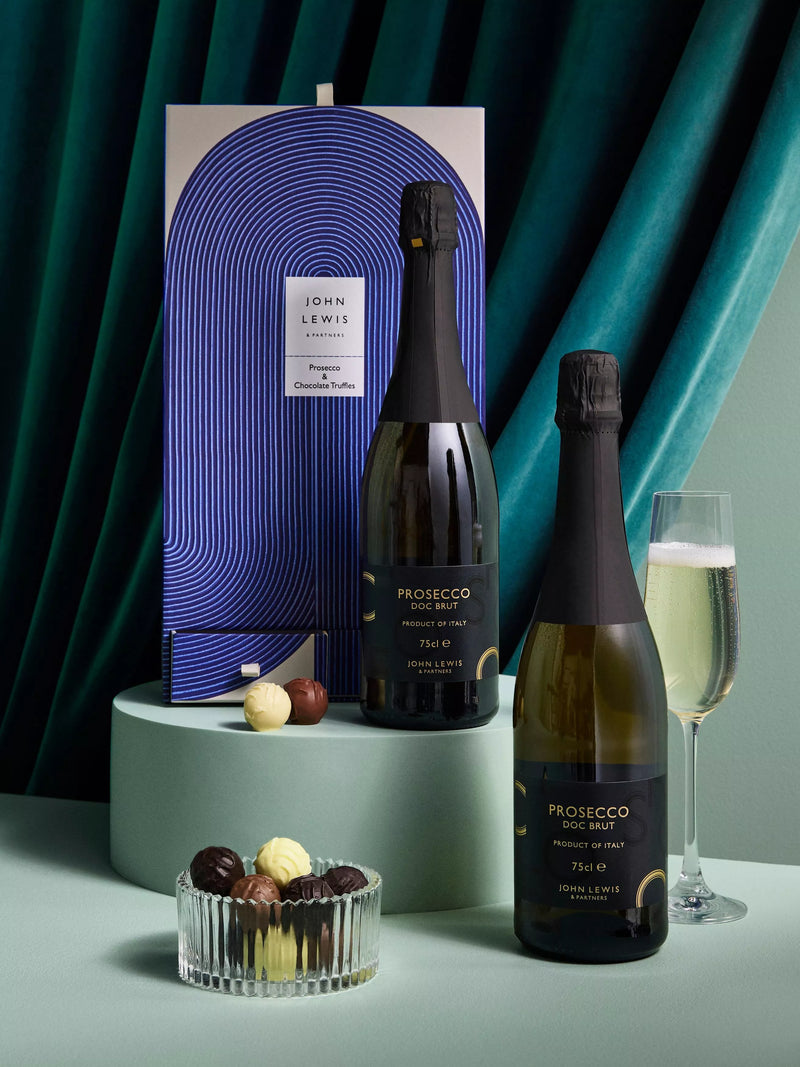 John Lewis Prosecco and chocolate truffles gift box 2x75cl 2x35g, UK version