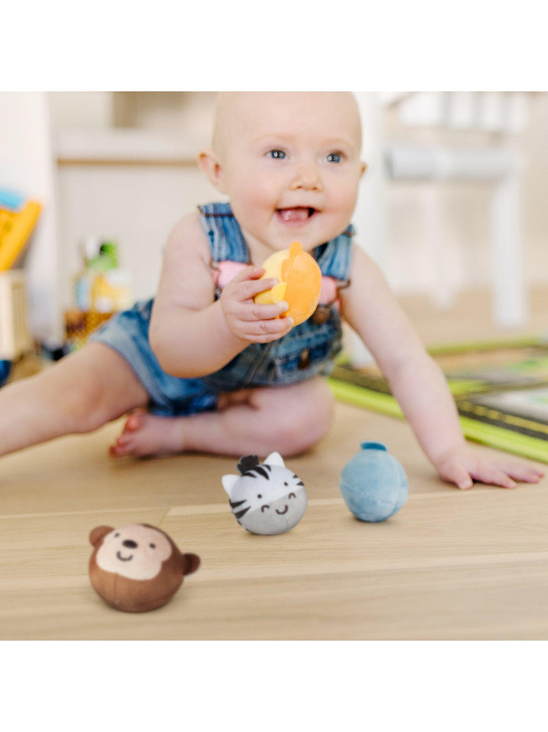 Soft rollable safari animal toy set for toddlers, imported from the UK
