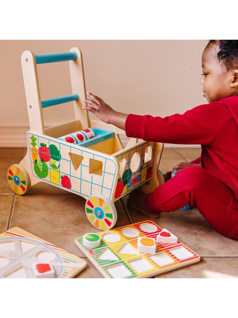 Melissa & Doug shape sort grocery cart walker wooden toy, imported from the UK