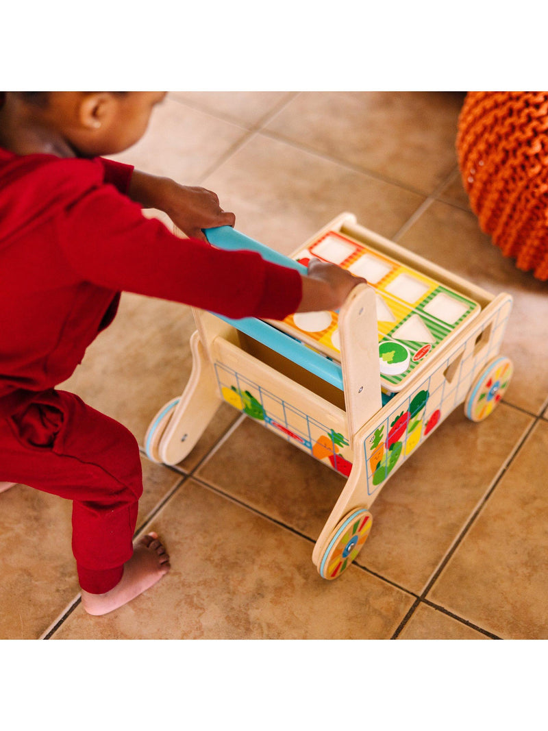 Melissa & Doug shape sort grocery cart walker wooden toy, imported from the UK