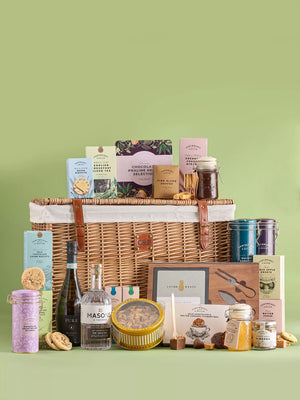 Luxury Assorted Food and Drink Hamper in Natural Wicker Basket