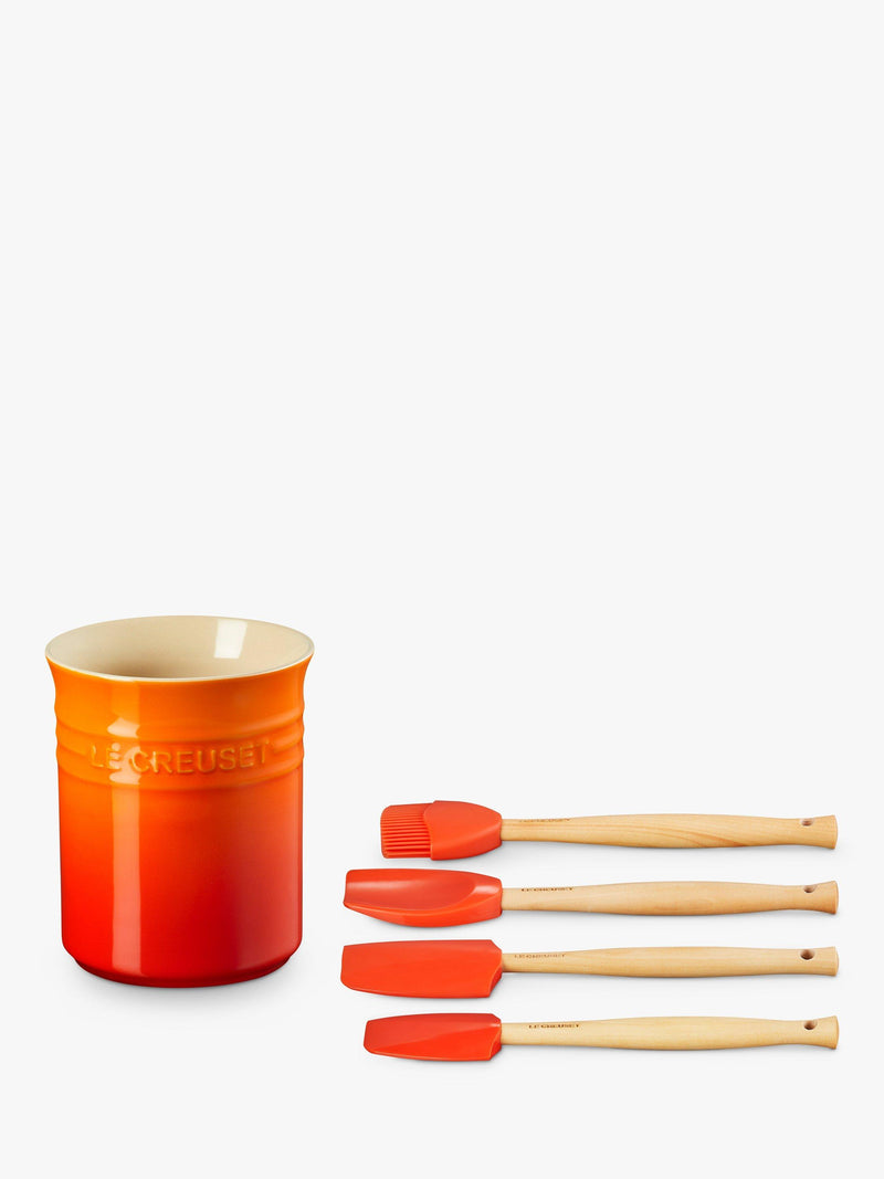 Le Creuset stoneware utensil set with silicone tools and 1.1L holder, 5 piece, UK version