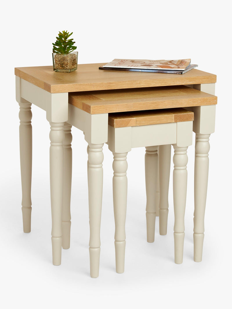 John Lewis Foxmoor nest of 3 tables acacia oak veneer, imported from the UK