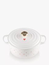 John Lewis Le Creuset Cast Iron Mini Hearts Round Casserole 22cm White/Pink- Buy online at McGrocer