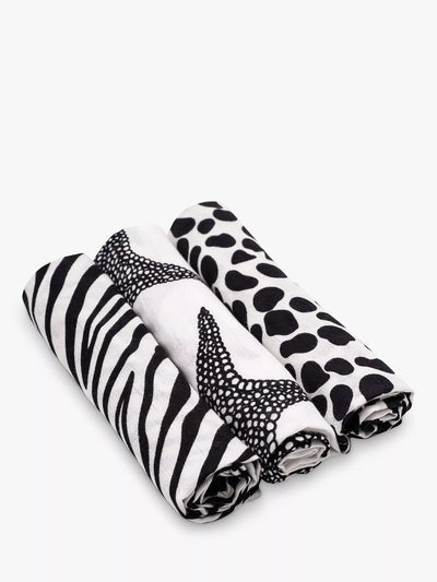 John Lewis Etta Loves GOTS Organic Cotton Animal Print Sensory Muslin Squares Pack of 3 Multi- Buy online at McGrocer