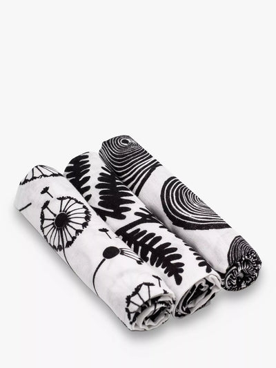John Lewis Plant Print Sensory Muslin Squares with High Contrast Patterns, Pack of 3, Organic Cotton- Buy online at McGrocer