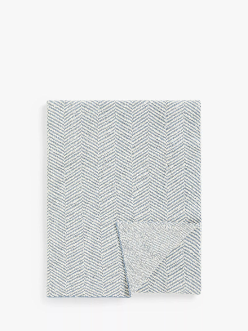 John Lewis Herringbone Knit Throw, Blue