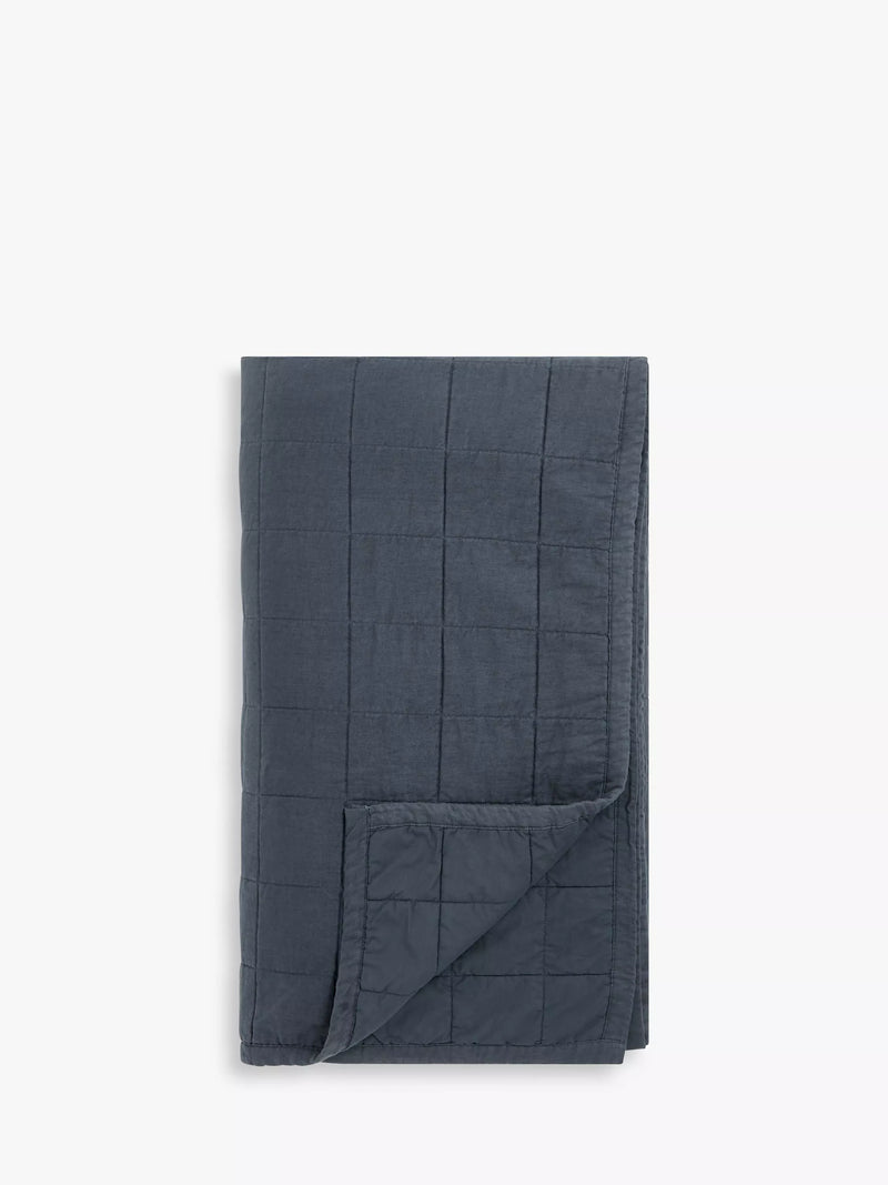 John Lewis Linen Blend Quilted Bedspread - Denim Blue